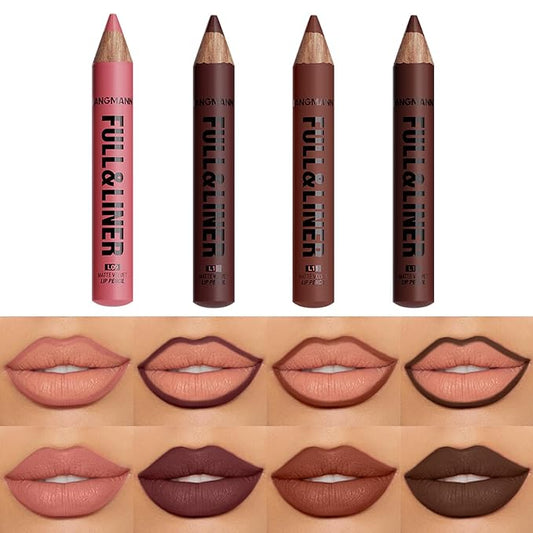 LANGMANNI 4Pcs Matte Velvet Lip Liner Pencil Set - Highly Pigmented,Smudge-Resistant Lip Pencils for Shaping & Contouring,Vegan & Cruelty-Free(#9+10+11+12)