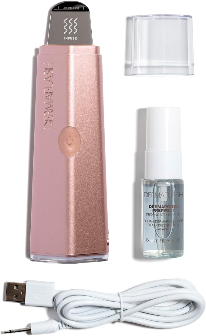 DERMAFLASH DERMAPORE+ Skin Care Device, Ultrasonic 2-in-1 Pore Extractor and Skincare Infuser, Rose Gold
