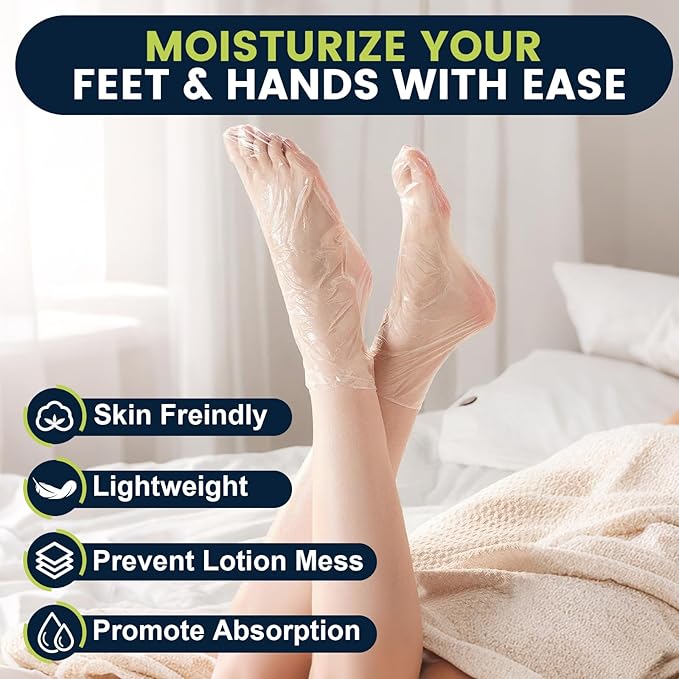 TEAWOO 200PCS Disposable Hand & Foot Mask Set, 100P Hand Masks + 100P Foot Masks with Stickers, Leak-Proof Moisturizing Covers for Paraffin Therapy & at-Home Skin Care (Feet Fit up to US 9)