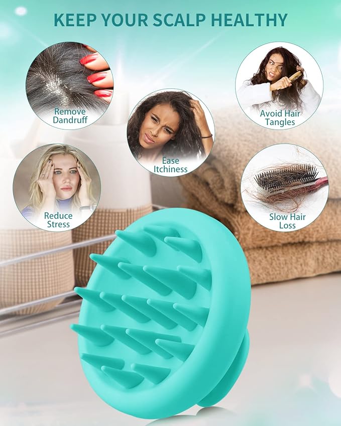 BEAUTLOHAS Silicone Scalp Massager Shampoo Brush, Shower Scrubber with Soft Bristles, Hair Growth & Dandruff Treatment, Wet/Dry Hair Massager for All Hair Types (Green)