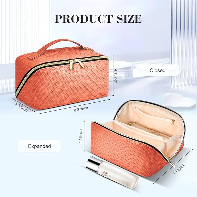 Personalized Makeup Bag, Valentine’s Day Gifts for Girl, Preppy Plaid Leather Cosmetic Travel Bag for Women, Travel Toiletry Organizer, Large Capacity Stuff Bag, Cute Cosmetic Pouch Skincare Bag