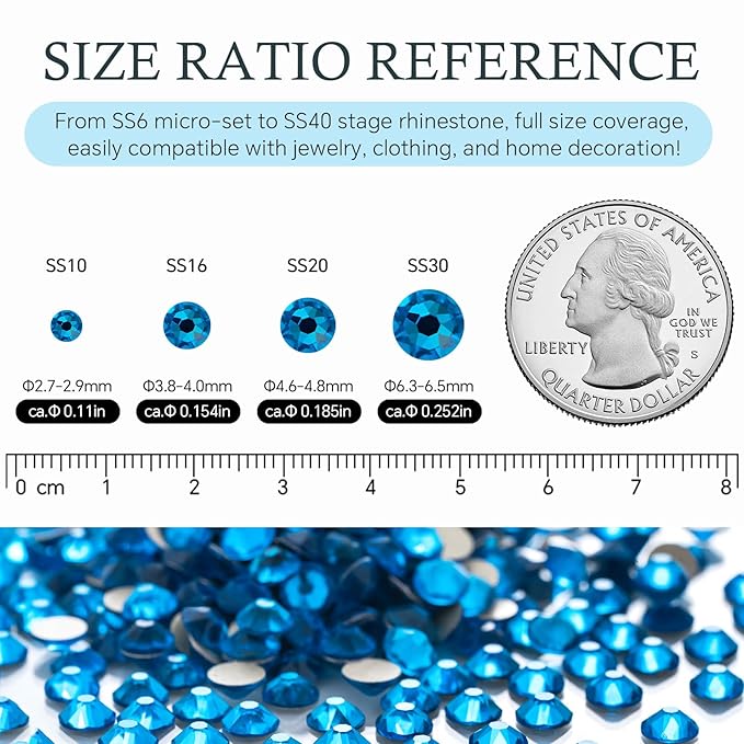 Meibite Capri Blue Flatback Rhinestones, Glass Rhinestones for Nail Art and Craft, Glue Fix, Loose Crystal Gemstones(Capri Blue, SS16, 1440pcs, 3.8-4.0mm)