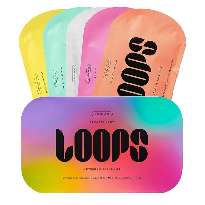 LOOPS VARIETY LOOP KIT - Hydrogel Korean Face Mask for Every Skin- Five Collagen Face Masks fo, Detoxifying, Repairing, & Rejuvenating - Gifts for Women, Stocking Stuffer - 5 Pc