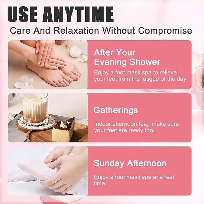 5Pcs Foot Peel Mask for Dry Cracked Feet, Rose Extract Moisturizing Foot Masks, Exfoliating Foot Peeling Socks for Women & Men, Hydrating Foot Mask for Soft Smooth Feet Spa at Home