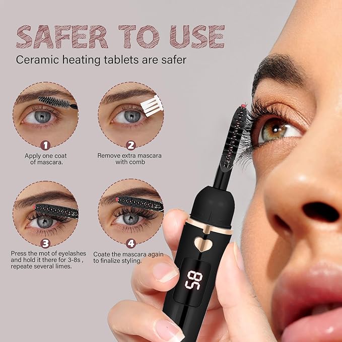 ShenlanBolt Heated Eyelash Curler for Women, Electric Lash Curler with 10s Fast Heating, 4 Adjustable Temp (65°C-95°C), 24H Curl, USB-C Rechargeable, Ergonomic Design, Travel-Friendly Makeup Tool Gift