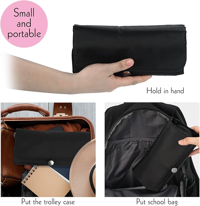 LUEXBOX Portable Folding Makeup Brush Bag, Multifunctional Cosmetics Rolling Storage Case Makeup Brush Holder for Travel, Makeup Brush Organizer Bag (Black)