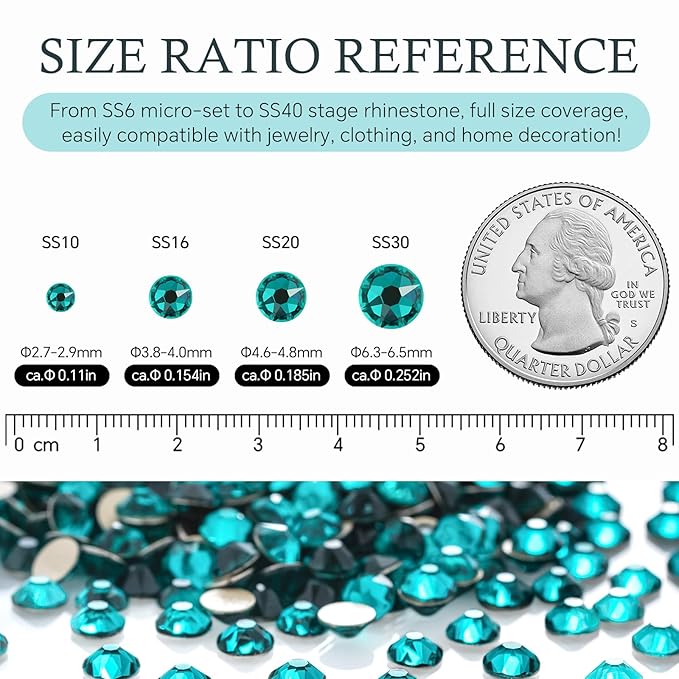 Meibite Green Zircon Flatback Rhinestones, Glass Rhinestones for Nail Art and Craft, Glue Fix, Loose Crystal Gemstones(Green Zircon, SS20, 1440pcs, 4.6-4.8mm)