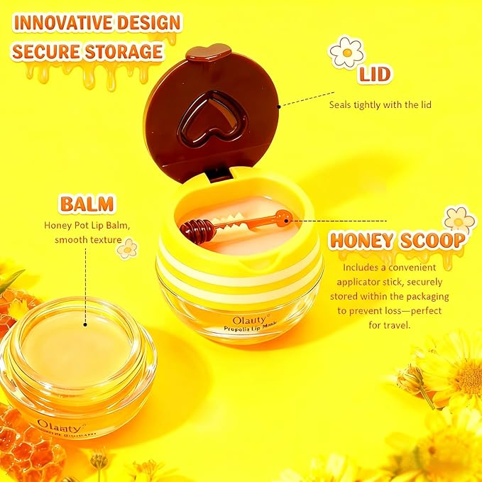 9 PCS Bee Lip Balm Honey Pot,Strawberry,Watermelon,Apple Lime,Cherry,Mint,Grapes,Coconut&Peach Flavors Honey Lip Overnight Lip Balm Bulk,Moisturizing Lip Mask &Preventing Dry,Cracked Lips