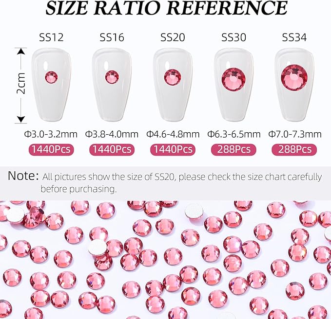Meibite Rose Flatback Rhinestones, Glass Rhinestones for Nail Art and Craft, Glue Fix, Loose Crystal Gemstones(Rose, SS30, 288pcs, 6.4-6.6mm)
