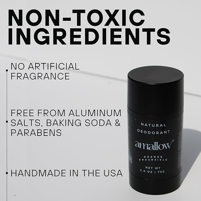 Amallow - Natural Deodorant – Aluminum Salt-Free, Tallow-Based, Baking Soda-Free, with Magnesium & Zinc – Long-Lasting Odor Protection – Handcrafted in the USA – 2.6 oz (Orange Creamsicle)