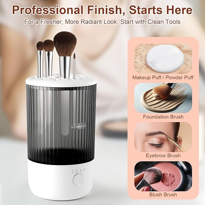 Electric Makeup Brush Cleaner Machine - 6500RPM Automatic Makeup Brush Cleaning Machine, Portable Design with 1800mAh Rechargeable Battery for All Brush Sizes, Perfect Gift for Makeup Lovers