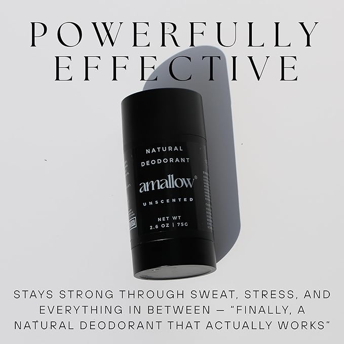 Amallow - Natural Deodorant – Aluminum Salt-Free, Tallow-Based, Baking Soda-Free, with Magnesium & Zinc – Long-Lasting Odor Protection – Handcrafted in the USA – 2.6 oz (Unscented)