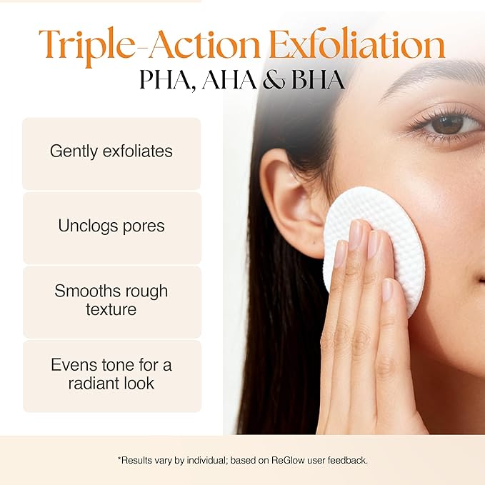 ReGlow EpiClear Toner Pads – Exfoliating Facial Pads with PHA, AHA, BHA & Niacinamide – Pore Refining, Hydrating & Resurfacing Daily Peel – Clinic-Inspired Skincare for Smooth Texture