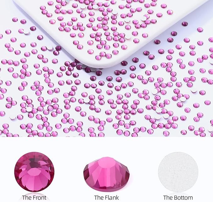Meibite Fuchsia Flatback Rhinestones, Glass Rhinestones for Nail Art and Craft, Glue Fix, Loose Crystal Gemstones(Fuchsia, SS6, 1440pcs, 1.9-2.0mm)