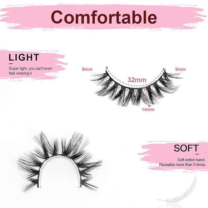 SONAFEEL False Eyelashes Wispy Full Natural Faux Mink Lashes 14mm 10Pairs Spiky Strip Lashes Pack Reusable Slightly Dramatic Fake Lashes