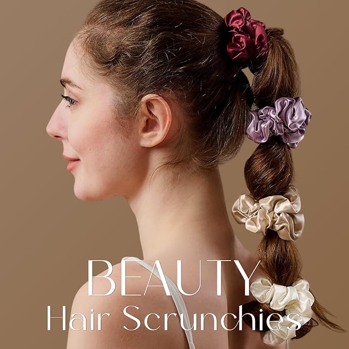 ZIMASILK 100% Mulberry Silk Hair Scrunchies – 19 Momme Elastic Silk Hair Ties for Women & Girls, Gentle No-Tug (3 Sizes, Black)