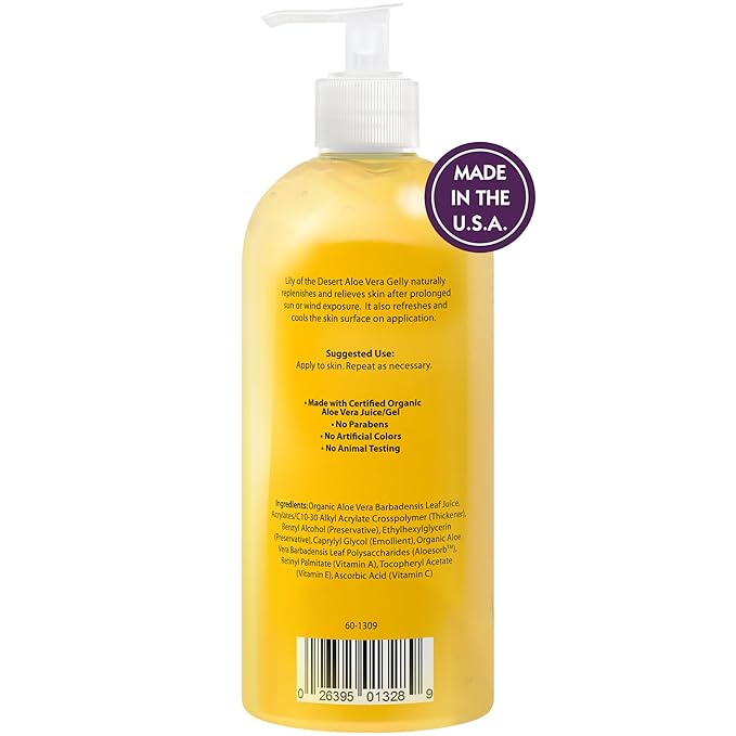 Lily Of The Desert Gelly Moisturizer - 99% Organic Aloe Vera Gel for Skin, After Sun Care with Aloe, Vitamin E Oil, and Vitamin C for Sunburn Relief, 16 Fl Oz