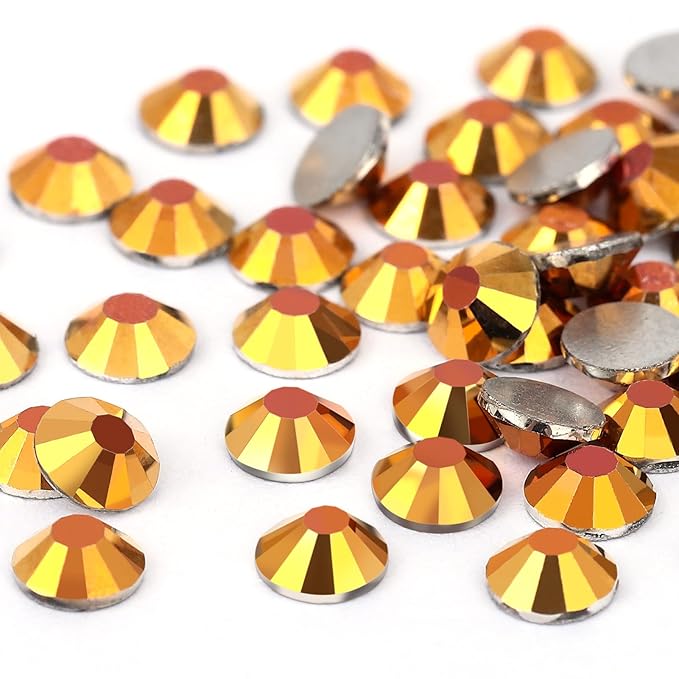 Novani Rhinestones Flatback Rhinestones Glass Gems Stones Jewels Round Gemstones Non-Hotfix Crystal for Crafts,SS30,288 Pieces,Gold