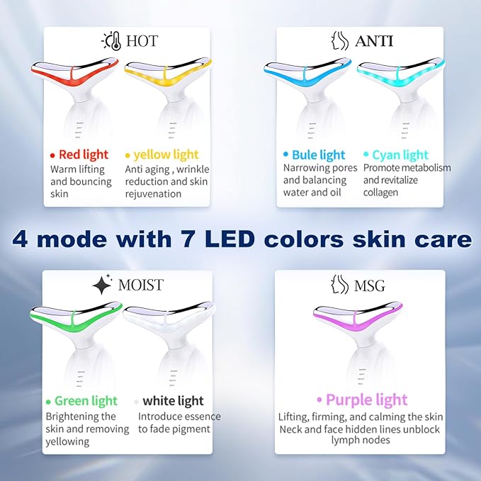 Facial and Neck Massager - SIQUER Red Light Therapy for Face 7 in 1 Face Sculpting Tool Multifunctional Face Lift Device for Lifting Double Chin and Skin Care, White