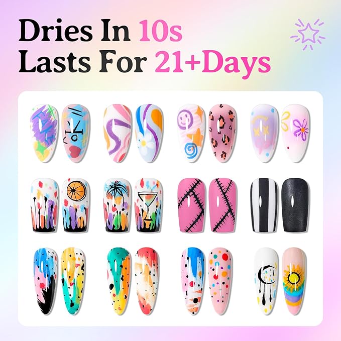 GELLAKTIK 24 Colors(12Pcs-dual) Nail Art Pens Set, 3D Nail Polish Pens Quick-Drying Acrylic Paint Markers, Dotting Liner Brush for DIY Nail Design, Home & Salon Manicure Tools, MarkerPen