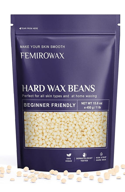 FEMIROWAX Wax Beads, 1lb Hard Wax Beans for Hair Removal Sensitive Skin with Coconut Formula Waxing Beads for Full Body Brazilian Bikini Face Eyebrow at Home Wax Refill for Women Men