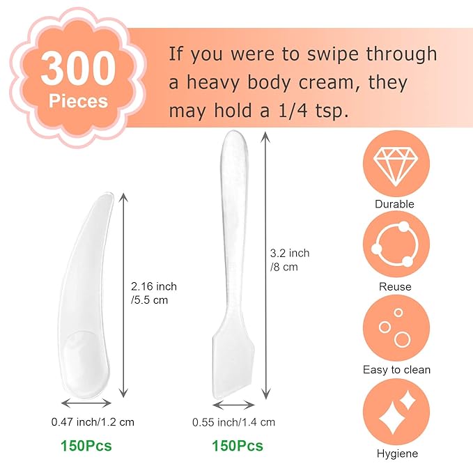 SumDirect Plastic Cosmetic Spatulas and Spoons 300 Pcs Disposable Mini Frosted Clear Makeup Mask Spatula