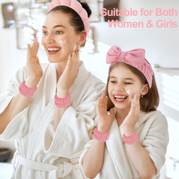 Canitor Spa Headband Wrist Bands Set with Hair Clips Skincare for Washing Face Skin Care Puffy Makeup Headband Preppy Teen Girl Gifts Cute Trendy Stuff Hair Accessories for Women