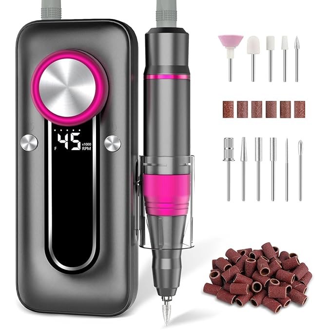 TUOBEO Nail Drill Electric Nail File Kit 45000 RPM Professional Efile Nail Set,Cordless Portable Rechargeable Acrylic Gel Nail Polish Remover Machine Pedicure Manicure Tool for Salon Home Gray
