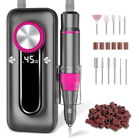 TUOBEO Nail Drill Electric Nail File Kit 45000 RPM Professional Efile Nail Set,Cordless Portable Rechargeable Acrylic Gel Nail Polish Remover Machine Pedicure Manicure Tool for Salon Home Gray