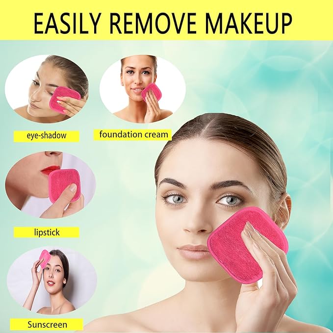 BloomSesame Makeup Remover Cloths for Face, Eye, Lips - Reusable Makeup Remover Pads Soft Microfiber Facial Cleansing Cloths 5 x 5 inch 6 Pack (Dark Pink)