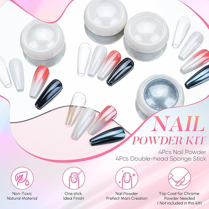 AIMEILI Pearl Chrome Nail Powder, Vegan, Cruelty Free, 4 Colors Aurora Metallic Holographic Mirror Effect Nail Art Pigment Iridescent Shell Glitter Nail Art