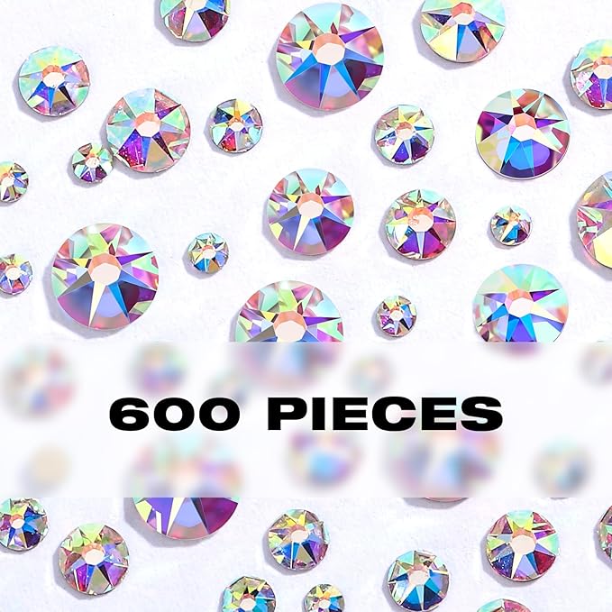 Novani Crystal AB Rhinestones Flat Back Round Rhinestone Style 2088 Sparkly Crystal Gemstones for Crafting,Mixed Large Size(SS12-SS40)
