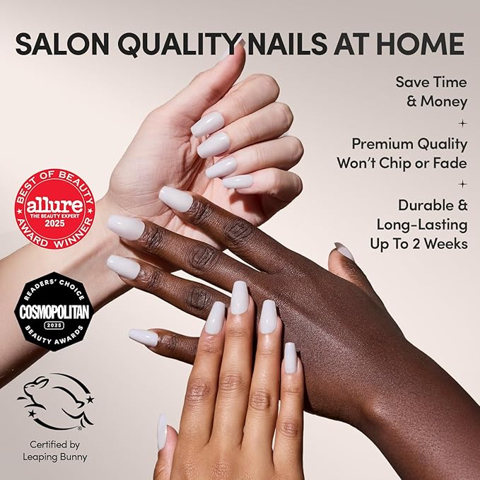 Glamnetic Press On Nails - Oat Milk | Medium Coffin White Fake Nails, Salon Quality Milky Nails | 15 Sizes - 30 Nail Kit with Glue
