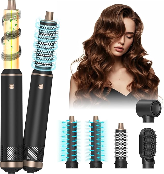 5 in 1 Blow Dryer Brush, Ionic Hair Dryer Brush Set, Detachable Hot Air Brush Air Auto Wrap Hair Styler, Powerful Hot Hair Styling Tools Set for Fast Drying, Curling, Smoothing, Straightening, 3 Temp