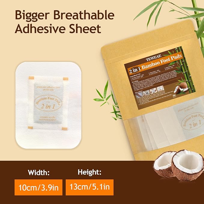 TEWEAE Foot Pads for Better Sleep, 64 Pads Natural Bamboo Vinegar - No Off - Improves Sleep and Relaxation - Premium Foot Care Good Night Foot Patches (2 in 1 Design)