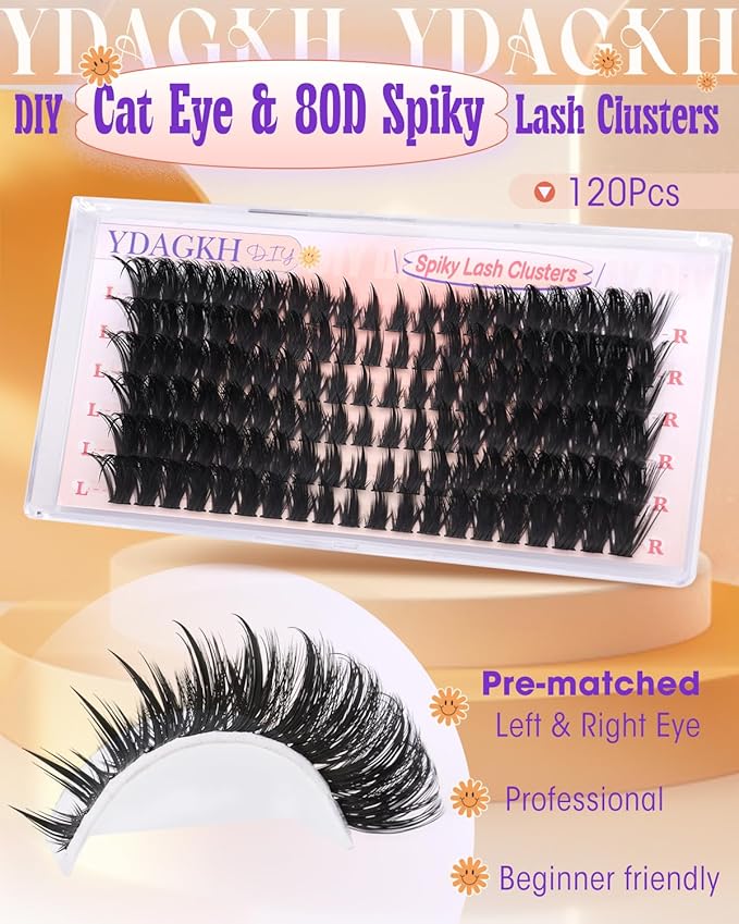 80D Lash Clusters with Spikes Unique Spiky Cat Eye Lashes Fairy Anime Eyelash Clusters Wispy Manga Cluster Eyelash Extensions 9-18mm 120Pcs Natural Volume Individual Lashes Ultra-Thin Band