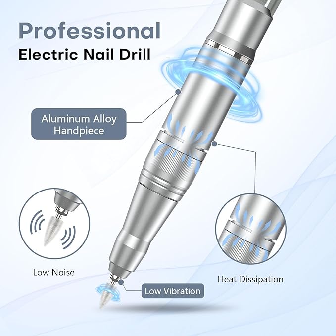 TUOBEO Nail Drill Electric Nail File Kit 45000 RPM Professional Efile Nail Set,Cordless Portable Rechargeable Acrylic Gel Nail Polish Remover Machine Pedicure Manicure Tool for Salon Home White