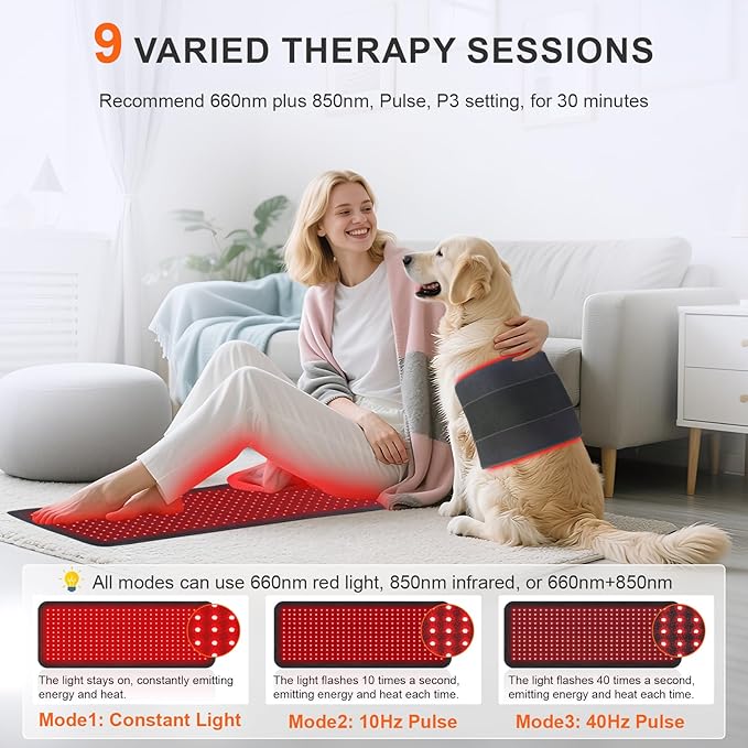 Red Light Therapy Mat for Body, 60W 31.5" x 11.8" 660nm & 850nm 360 LEDs Home Infrared Light Therapy Pad Blanket with Smart Temp & Timer for Back Belly Shoulder Muscle Pain Relief