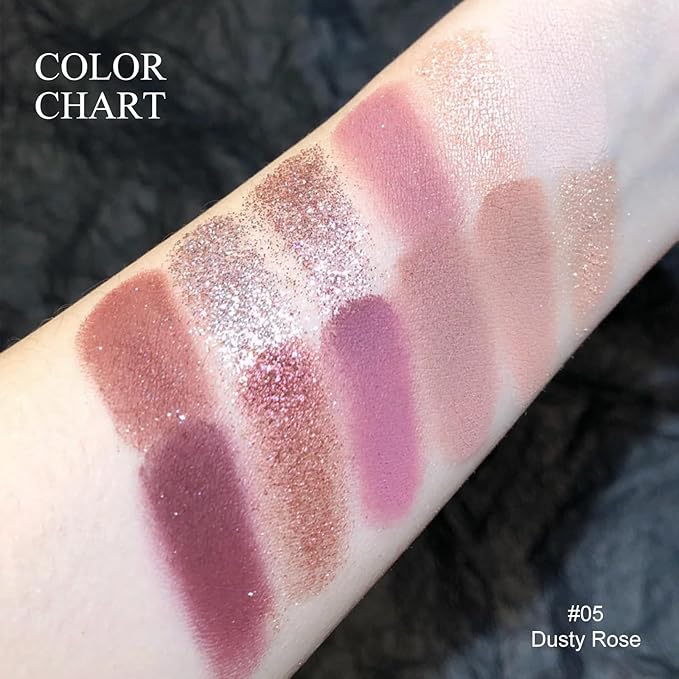 KYDA 12 Colors Dusty Rose Eyeshadow Palette, Sparkling Champagne Rose Gold Eyeshadow, Matte Pastel Violet Soft Pink Eye Shadow, Ultra-fine Smooth Blendable Powder, Pink Purple Eyes Glow Makeup