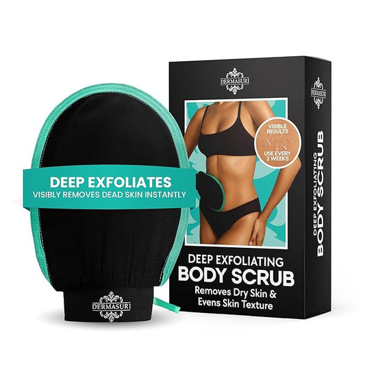 Dermasuri - Deep Exfoliating Glove for Shower - Scrubbing Mitt Body Scrubber Gloves - Korean Skin Cleaner Exfoliator - Dead Skin Buffing Treatment - Keratosis Pilaris Scrub Remover - (1 Pack)
