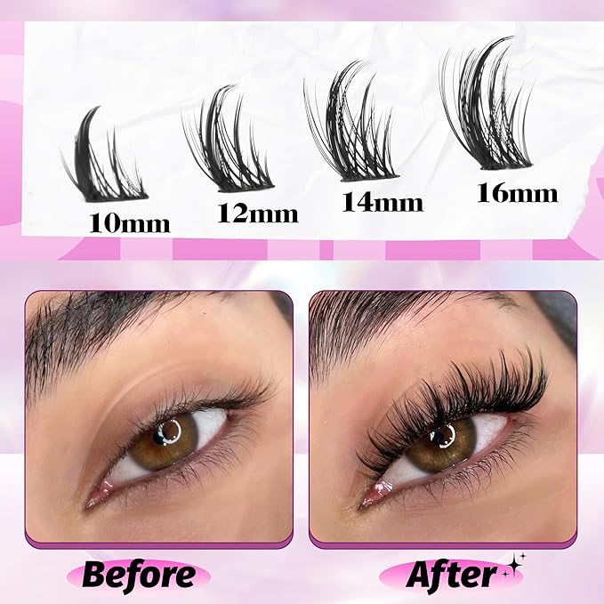 Natural Lash Clusters Kit Spiky Cluster Eyelash Extension Kit 120 Pcs CC-Curly Eyelash Clusters 10-16MM Wispy Individual Lashes Kit with Lash Bond and Seal and Eyelash Tweezers by Mavphnee