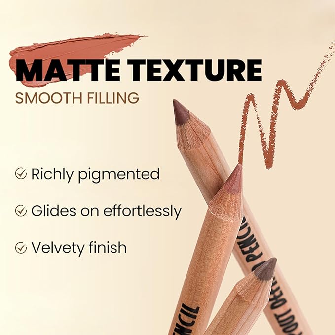 Erinde Nude Matte Lip Liner Set, 6 Colors Lipliner Pencil Pack with Sharpener for Define & Sculpt Lip, Long-Lasting Waterproof Non-Smudge Brown Lipliner Delineador De Labios, 01 Rose Mauve Nude