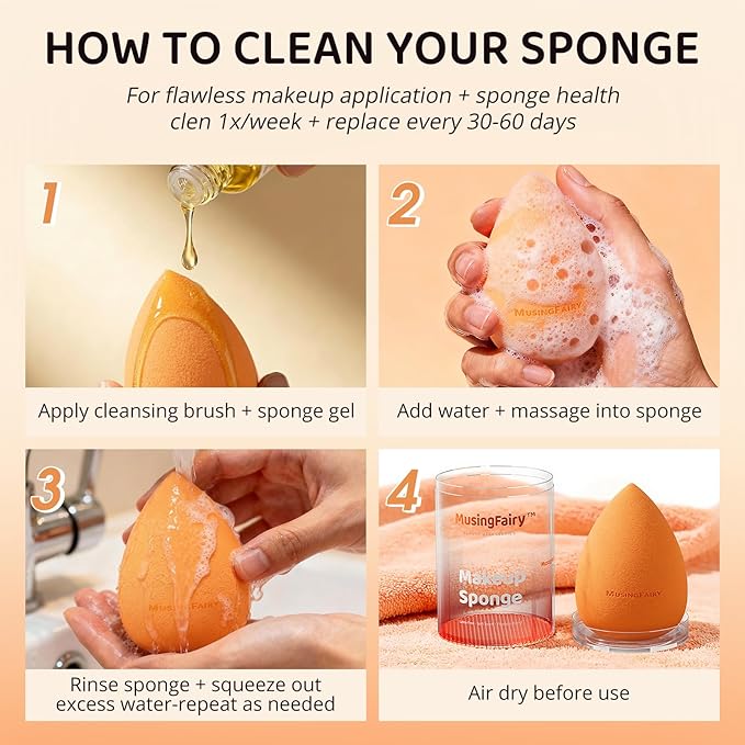 2 Pack Makeup Blending Sponge Set with Acrylic Storage Case, Latex-Free Beauty Sponge Blenders,For Matte & Smooth Foundation, Flawless Matte Finish,Streak-Free Finish,Easy to Clean