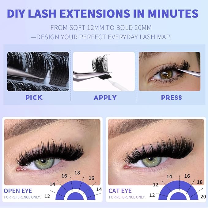 Kiromiro Fluffy Lash Clusters with Spikes 12-20mm Volume Lash Clusters Wispy eyelash Clusters DIY Cluster Eyelash Extensions Full Individual Lashes Thick Cluster Lashes