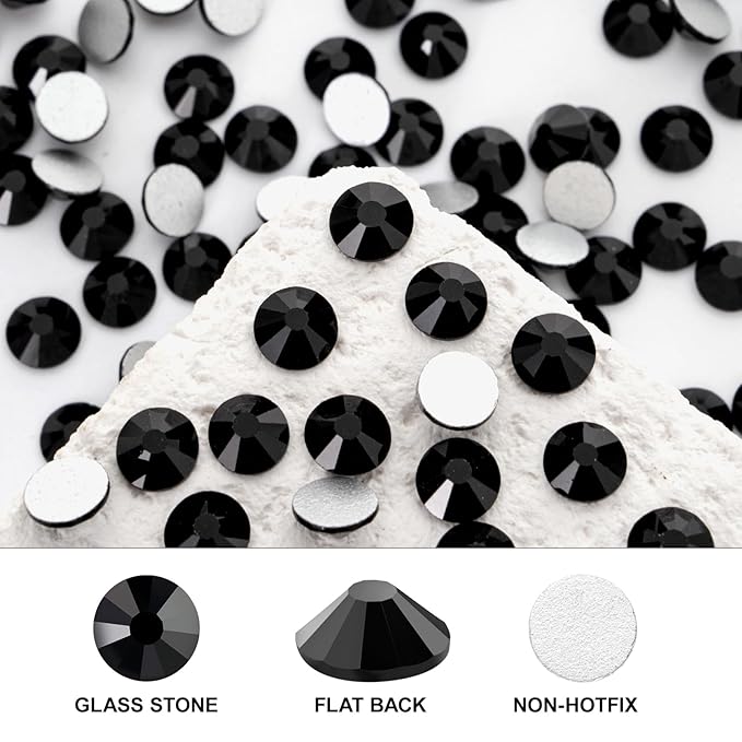 Novani 576 Pieces Flatback Rhinestones Glass Round Gems Black Crystals for Nail Art DIY Crafts Clothes Shoes,SS30,6.4-6.6mm
