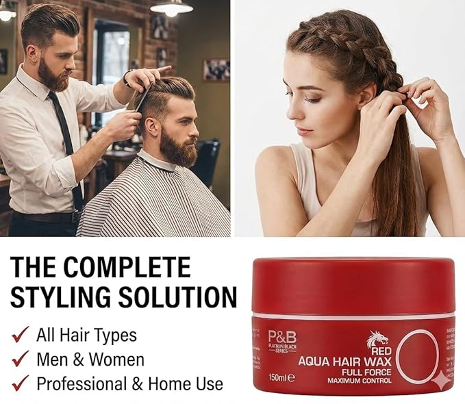 Aqua Hair Wax Strong Hold for Men – High Shine Water-Based Styling Wax, Non-Flaking, Easy Wash Out, Fresh Scent – Pack of 6 (150 ml Each)