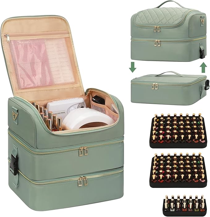 Extra Large Nail Polish Organizer Holds 117 Bottles - Three Layer Nail Organizers And Storage Bag, Portable Nail Supplies Organizer Case, Nail Tech Kit Travel Carrying Box with Shoulder Strap