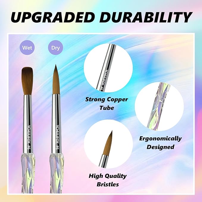 YCHULIFOX,Acrylic Art Nail Kit with 6-Size Brushes (4/6/8/10/12/14) for Dip Powder & Gel Nail Art, Easily Reinforce Nail Extensions for DIY Home Salon & Professional Use.