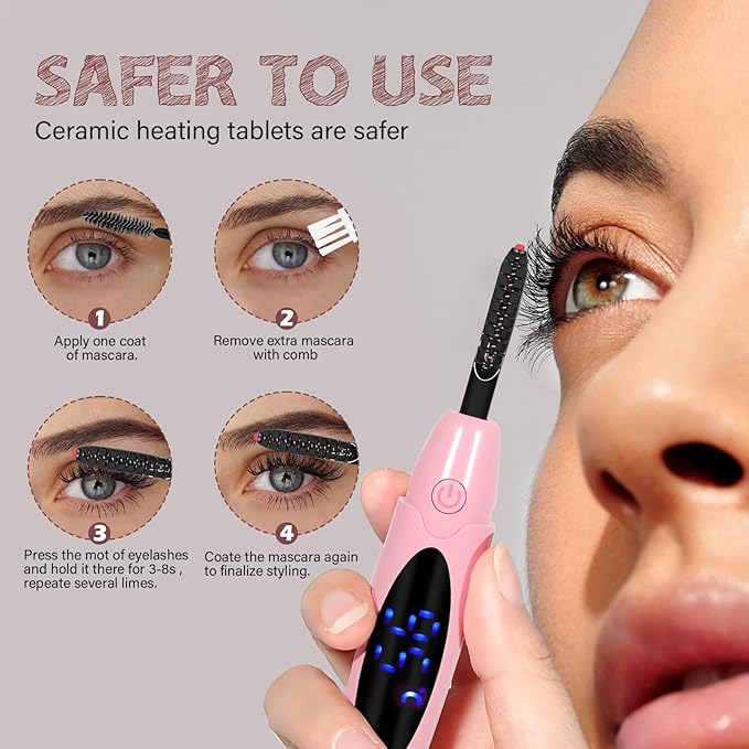 ShenlanBolt Heated Eyelash Curler for Women, Electric Lash Curler with 10s Fast Heating, 4 Adjustable Temp (65°C-95°C), 24H Curl, USB-C Rechargeable, Ergonomic Design, Travel-Friendly Makeup Tool Gift