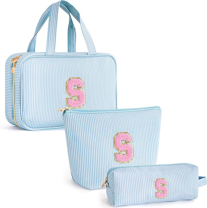 Christmas Gifts for Teenage Girls Stocking Stuffers for Teen Girl Initial Makeup Bag | Cosmetic Toiletry Bag | Birthday Gift for 8 9 10 11 12 13 Years Old | Trendy Stuff - Blue S